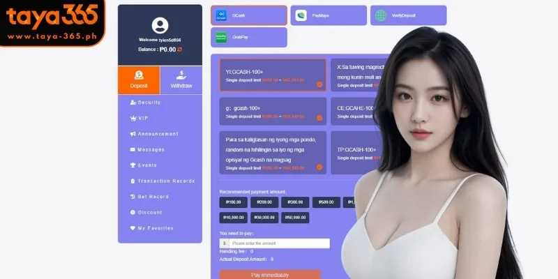 Deposit to Taya365 via GCash