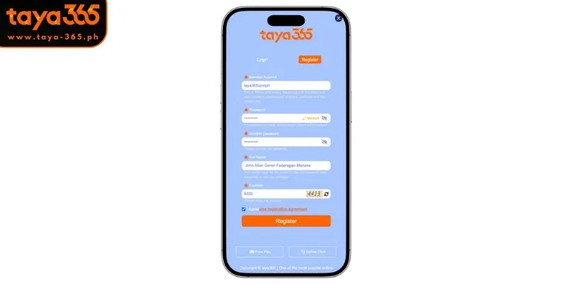Taya365 Account Registration Steps